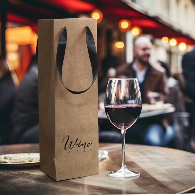 Picture of Wine Ribbon Handle Paper Bag